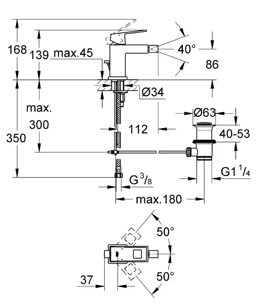 Grohe - Eurocube - Bidé csaptelep - 23138000 – 2. kép
