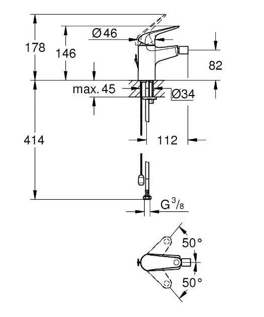 Grohe - Euroeco - Bidé csaptelep - 32882001 – 2. kép