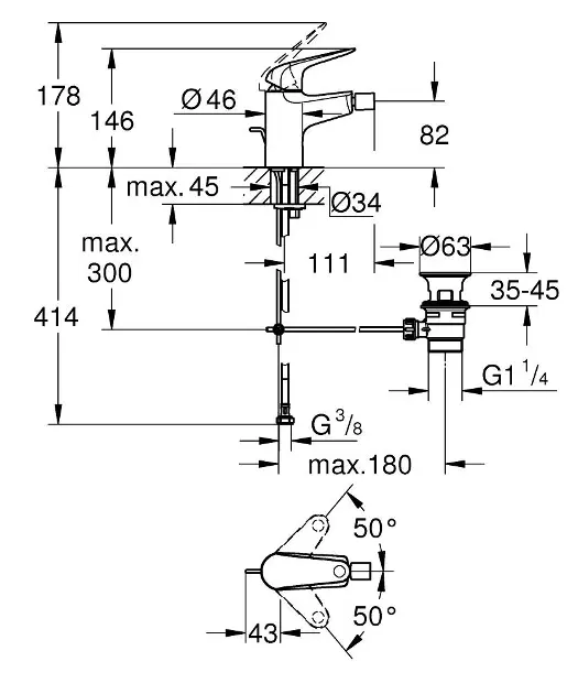 Grohe - Swift - Bidé csaptelep - 24332001 – 2. kép