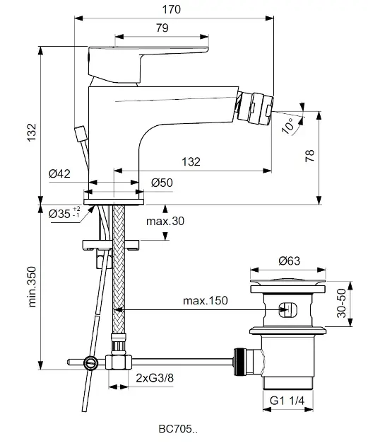 Ideal Standard - Cerafine O - Bidé csaptelep - BC705XG – 2. kép
