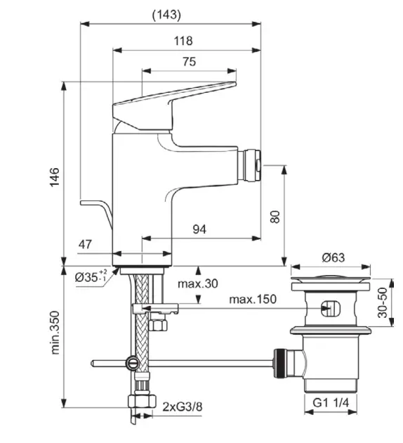 Ideal Standard - CeraPlan - Bidé csaptelep - BD248XG – 2. kép
