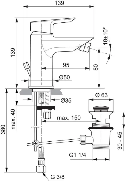 Ideal Standard - Tesi - Bidé csaptelep - A6579AA – 2. kép