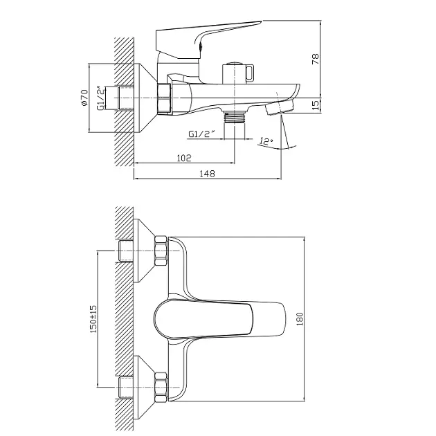 Aqualine - Lotta - Kádtöltő csaptelep - LT610B – 2. kép