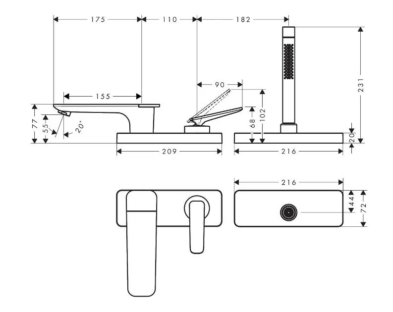 Axor - Citterio C - Kádtöltő csaptelep - 49430820 – 2. kép