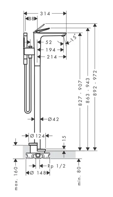 Axor - Citterio C - Kádtöltő csaptelep - 49440000 – 2. kép