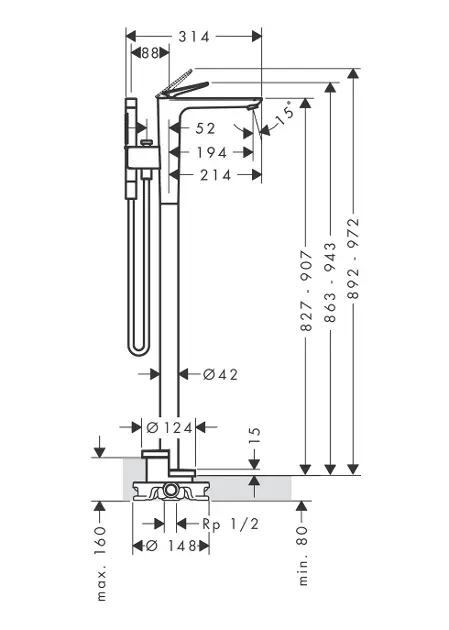 Axor - Citterio C - Kádtöltő csaptelep - 49441670 – 2. kép