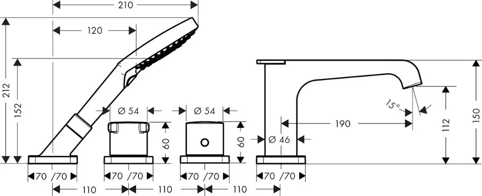 Axor - Citterio E - Kádtöltő csaptelep - 36411000 – 2. kép