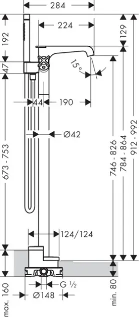 Axor - Citterio E - Kádtöltő csaptelep - 36416000 – 2. kép