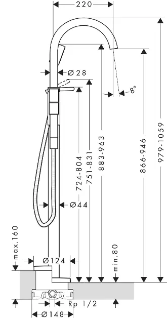 Axor - One - Kádtöltő csaptelep - 48440670 – 2. kép