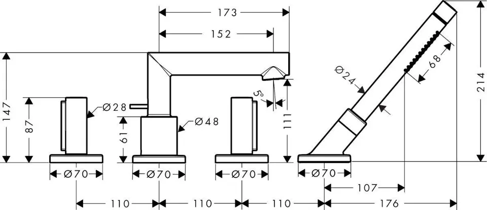 Axor - Uno - Kádtöltő csaptelep - 45444000 – 2. kép