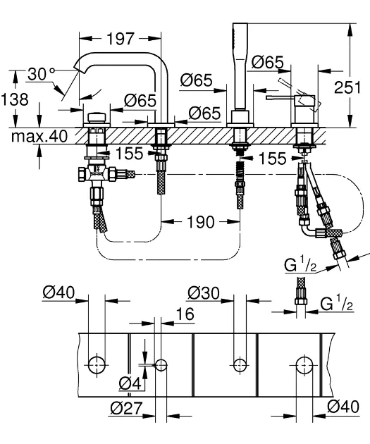 Grohe - Essence - Kádtöltő csaptelep - 19578A01 – 2. kép