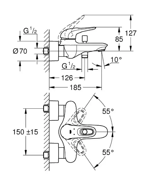 Grohe - Eurostyle - Kádtöltő csaptelep - 23726003 – 2. kép
