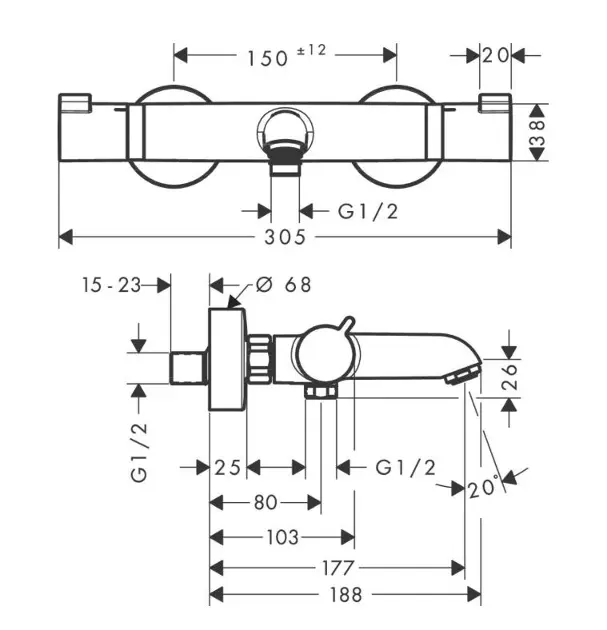 Hansgrohe - Ecostat Comfort - Kádtöltő csaptelep - 13114000 – 2. kép