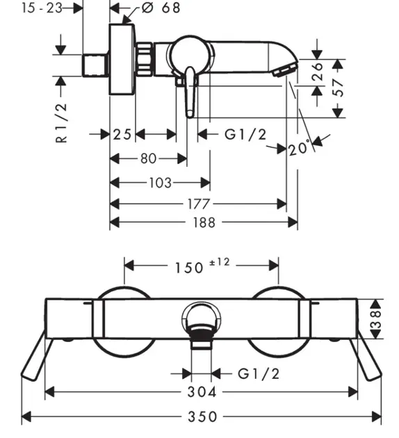 Hansgrohe - Ecostat Comfort - Kádtöltő csaptelep - 13115000 – 2. kép