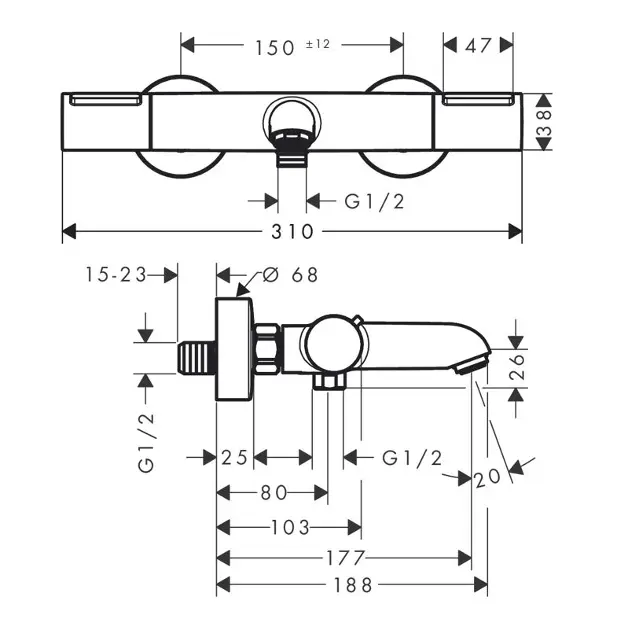 Hansgrohe - Ecostat Element - Kádtöltő csaptelep - 13347000 – 2. kép