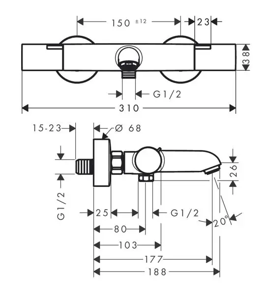 Hansgrohe - Ecostat Fine - Kádtöltő csaptelep - 13325000 – 2. kép