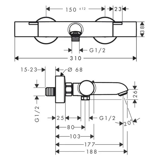Hansgrohe - Ecostat Fine - Kádtöltő csaptelep - 13325670 – 2. kép