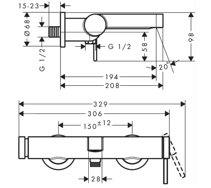 Hansgrohe - Finoris - Kádtöltő csaptelep - 76420700 – 2. kép