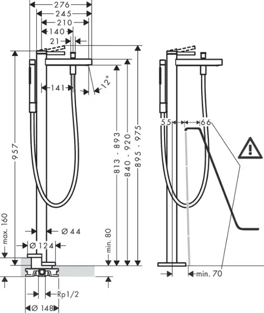 Hansgrohe - Finoris - Kádtöltő csaptelep - 76445140 – 2. kép