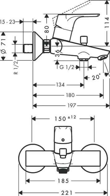 Hansgrohe - Focus E2 - Kádtöltő csaptelep - 31940000 – 2. kép