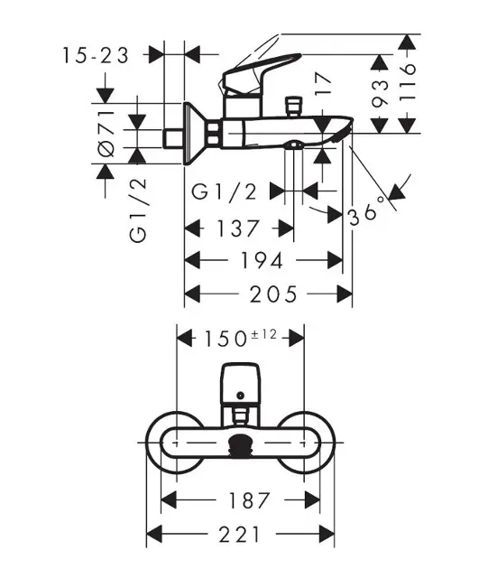 Hansgrohe - Logis - Kádtöltő csaptelep - 71400670 – 2. kép