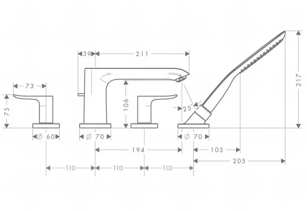 Hansgrohe - Metris New - Kádtöltő csaptelep - 31442000 – 2. kép