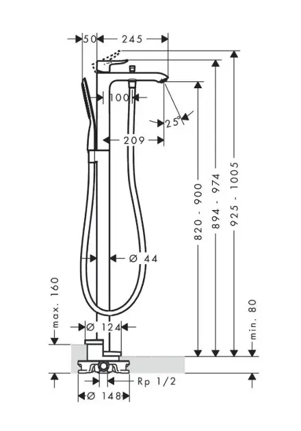 Hansgrohe - Metris New - Kádtöltő csaptelep - 31471000 – 2. kép