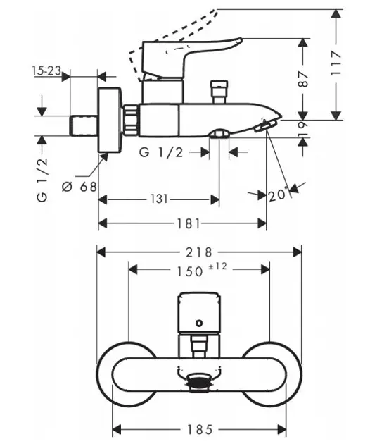 Hansgrohe - Metris New - Kádtöltő csaptelep - 31480000 – 2. kép