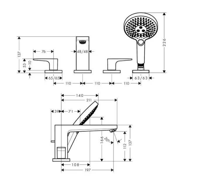 Hansgrohe - Metropol - Kádtöltő csaptelep - 32553000 – 2. kép