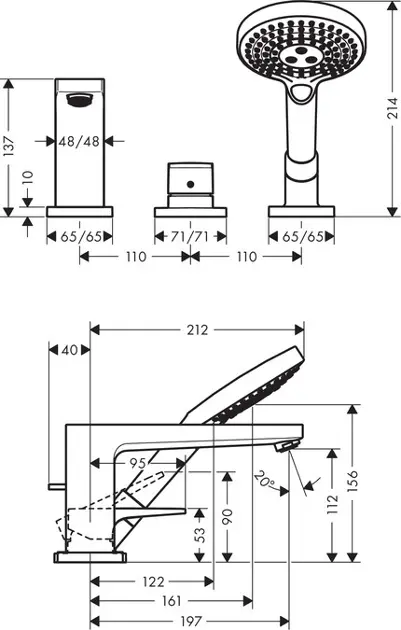 Hansgrohe - Metropol - Kádtöltő csaptelep - 74550000 – 2. kép