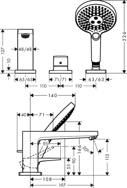 Hansgrohe - Metropol - Kádtöltő csaptelep - 74551000 – 2. kép