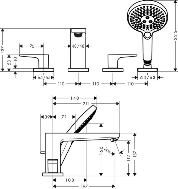 Hansgrohe - Metropol - Kádtöltő csaptelep - 74553000 – 2. kép