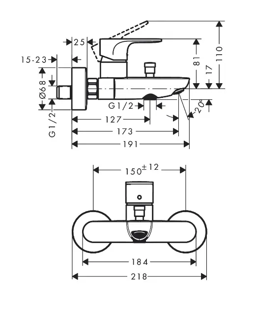 Hansgrohe - Rebris S - Kádtöltő csaptelep - 72440670 – 2. kép