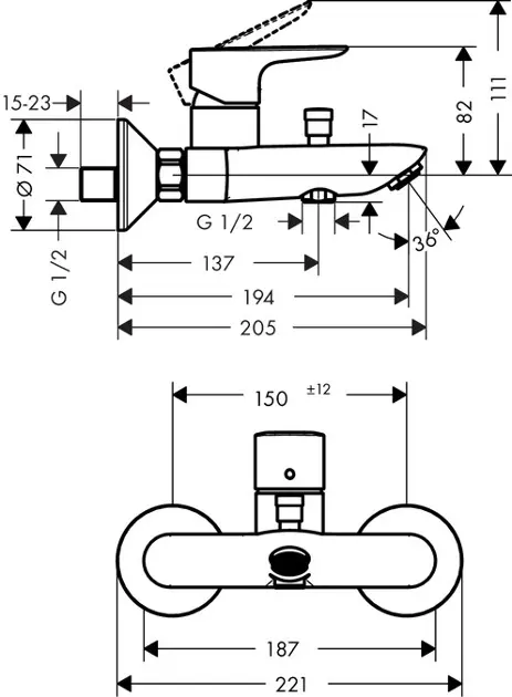 Hansgrohe - Talis E - Kádtöltő csaptelep - 71740000 – 2. kép