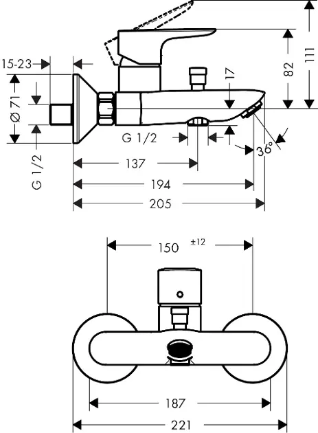 Hansgrohe - Talis E - Kádtöltő csaptelep - 71740670 – 2. kép