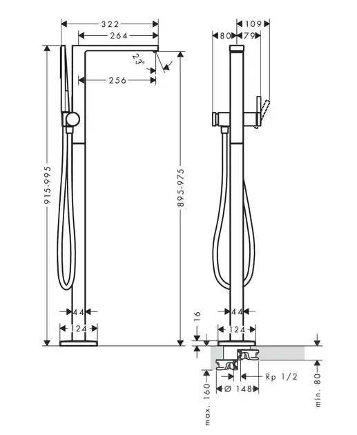 Hansgrohe - Tecturis E - Kádtöltő csaptelep - 73445700 – 2. kép
