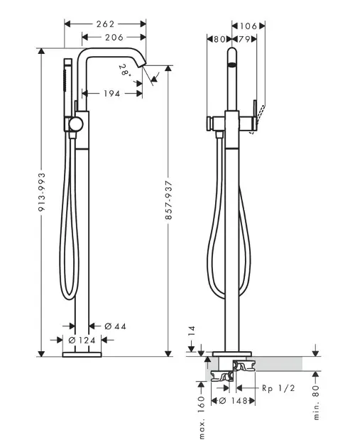 Hansgrohe - Tecturis S - Kádtöltő csaptelep - 73440670 – 2. kép