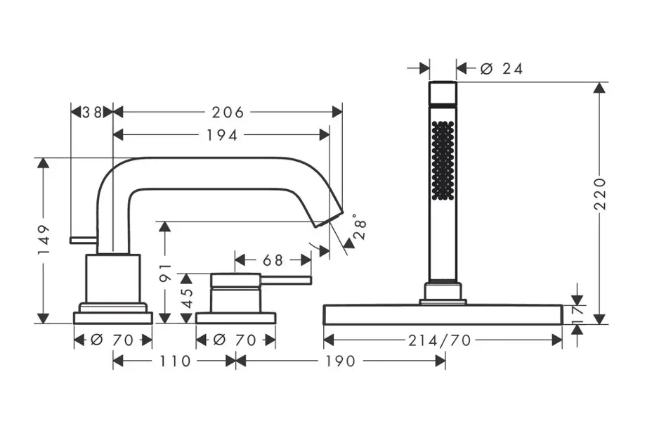Hansgrohe - Tecturis S - Kádtöltő csaptelep - 73447140 – 2. kép