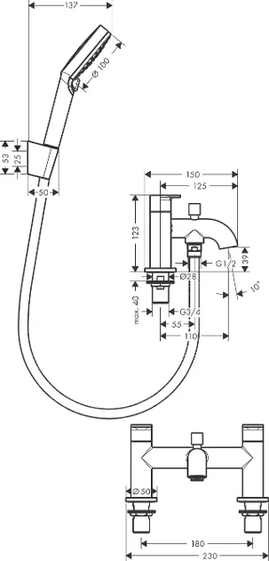 Hansgrohe - Vernis Blend - Kádtöltő csaptelep - 71461000 – 2. kép