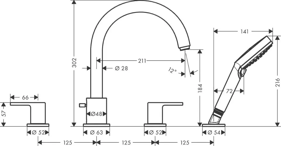 Hansgrohe - Vernis Shape - Kádtöltő csaptelep - 71459670 – 2. kép
