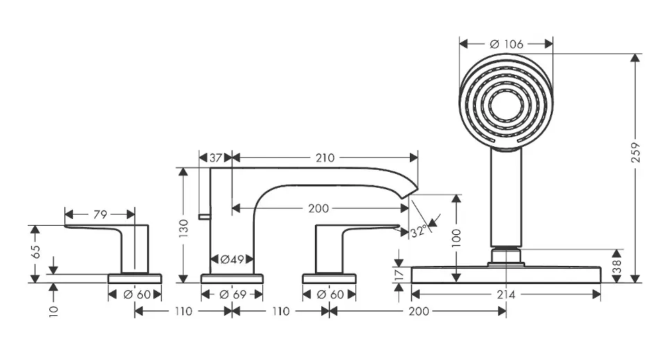 Hansgrohe - Vivenis - Kádtöltő csaptelep - 75444000 – 2. kép