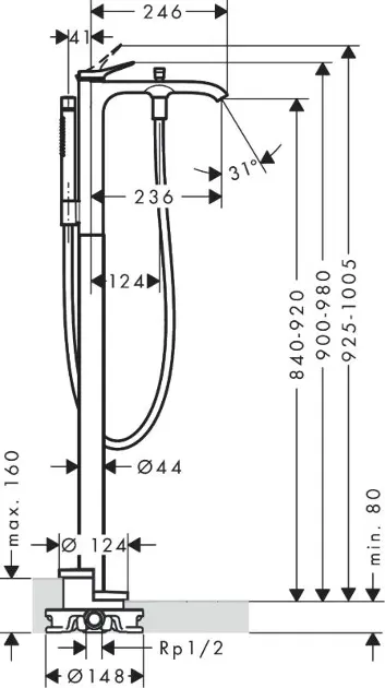 Hansgrohe - Vivenis - Kádtöltő csaptelep - 75445340 – 2. kép