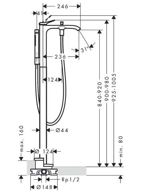 Hansgrohe - Vivenis - Kádtöltő csaptelep - 75445700 – 2. kép