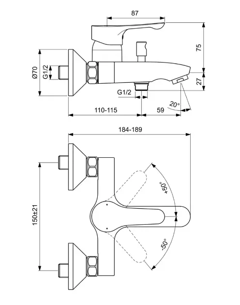 Ideal Standard - Alpha - Kádtöltő csaptelep - BC654AA – 2. kép