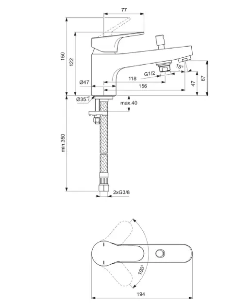 Ideal Standard - Cerabase - Kádtöltő csaptelep - BD060AA – 2. kép