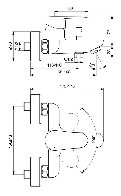 Ideal Standard - Cerafine O - Kádtöltő csaptelep - BC500AA – 2. kép