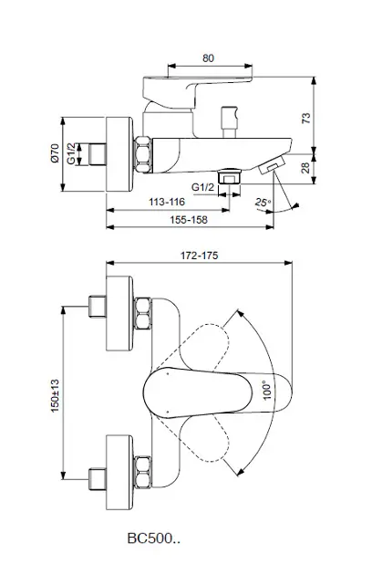 Ideal Standard - Cerafine O - Kádtöltő csaptelep - BC500XG – 2. kép