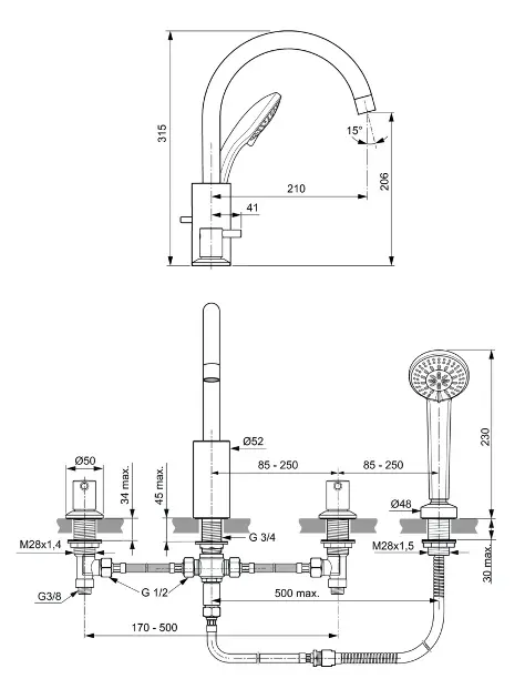 Ideal Standard - CeraLine - Kádtöltő csaptelep - BC198AA – 2. kép