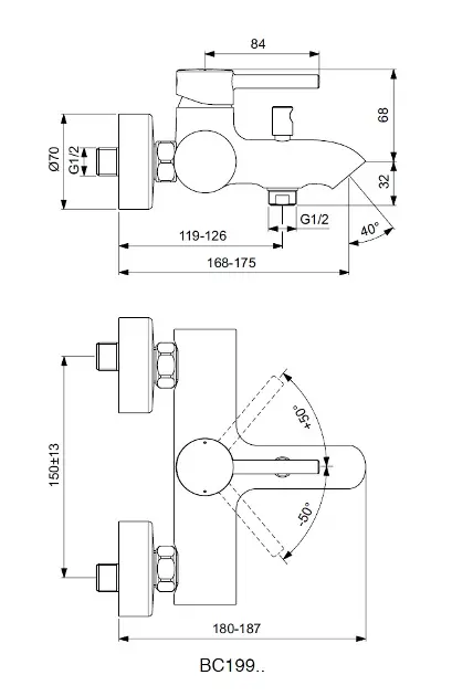 Ideal Standard - CeraLine - Kádtöltő csaptelep - BC199XG – 2. kép