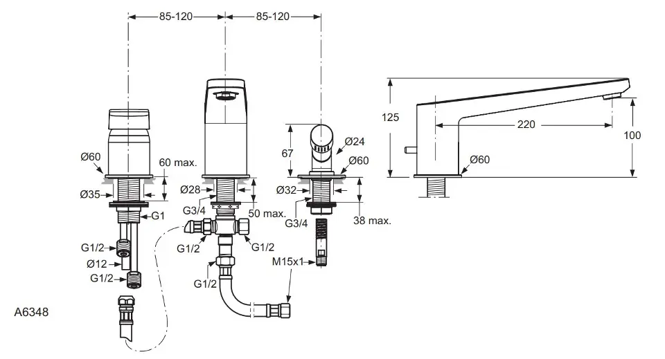 Ideal Standard - Tonic II - Kádtöltő csaptelep - A6348AA – 2. kép